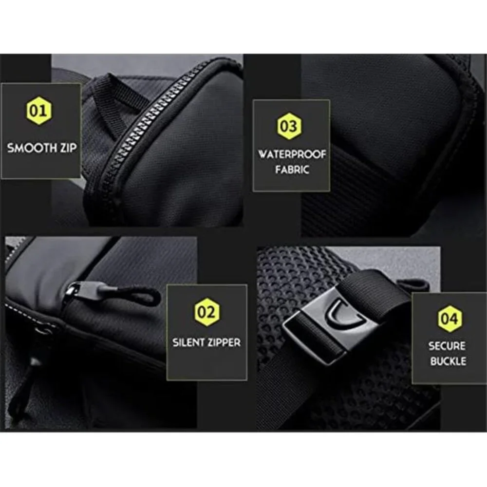 💫Men Black Resistant Fanny Pack Mini Chest Dual Pocket Water Crossbody Bag